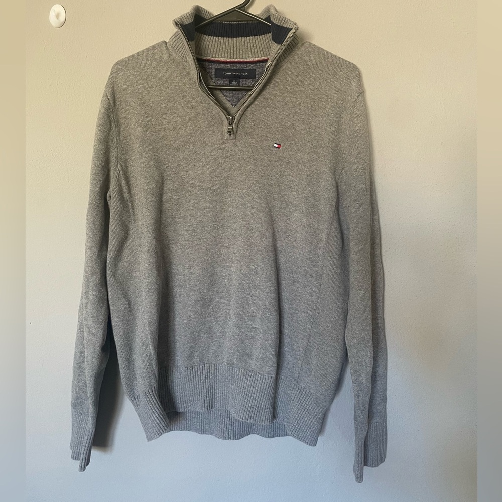 Tommy Hilfiger Grey Logo Pullover Quarter Zip Size Medium